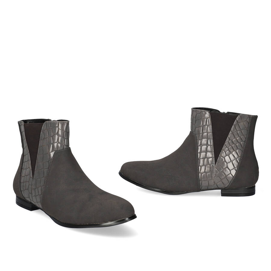 Bottines combinées en croco et suédine gris 