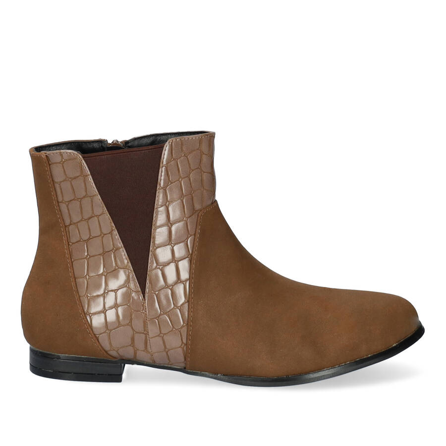 High-top booties in brown croc and faux suede 