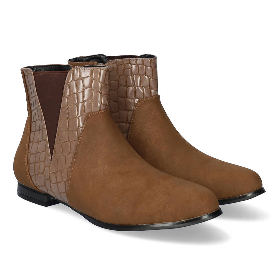 High-top booties in brown croc and faux suede 