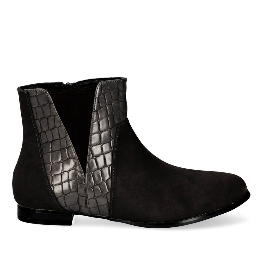 High-top booties in black croc and faux suede 