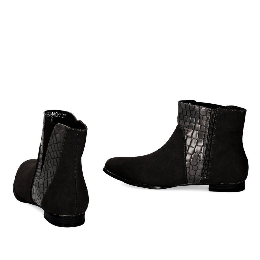 High-top booties in black croc and faux suede 