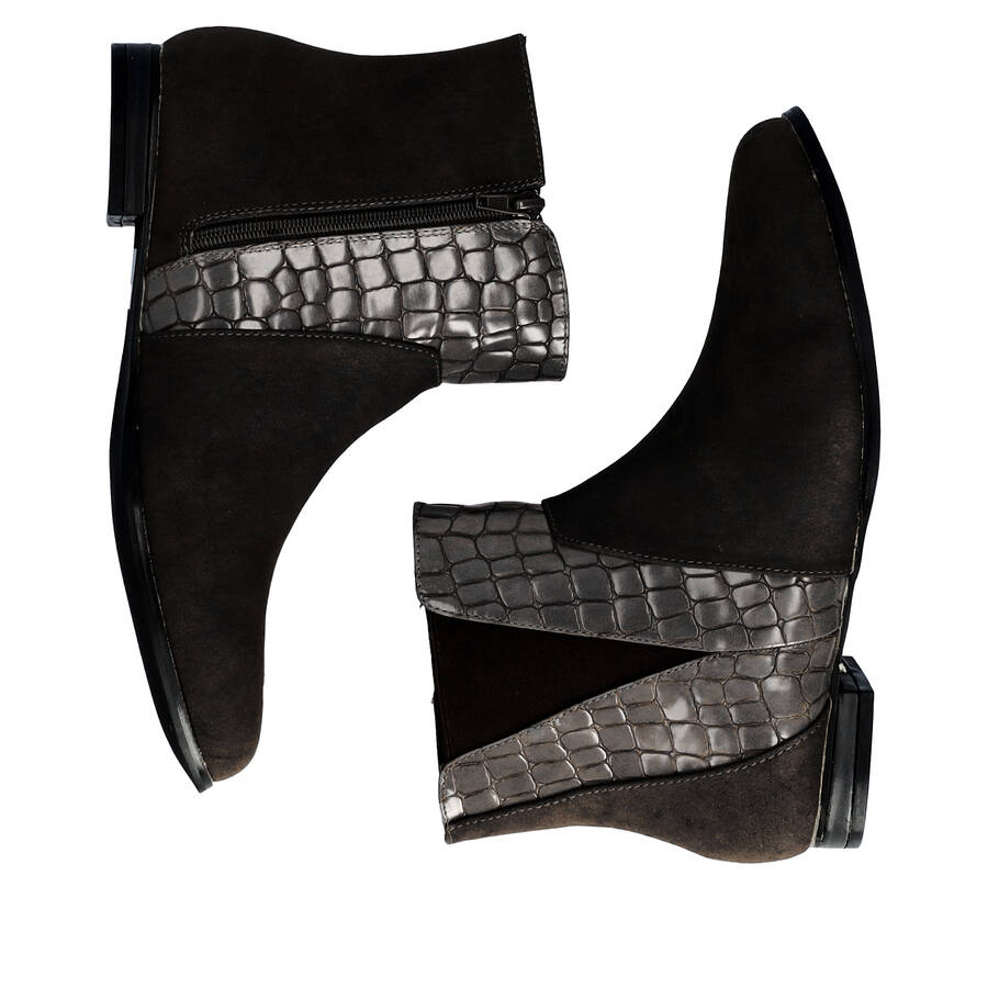 High-top booties in black croc and faux suede 