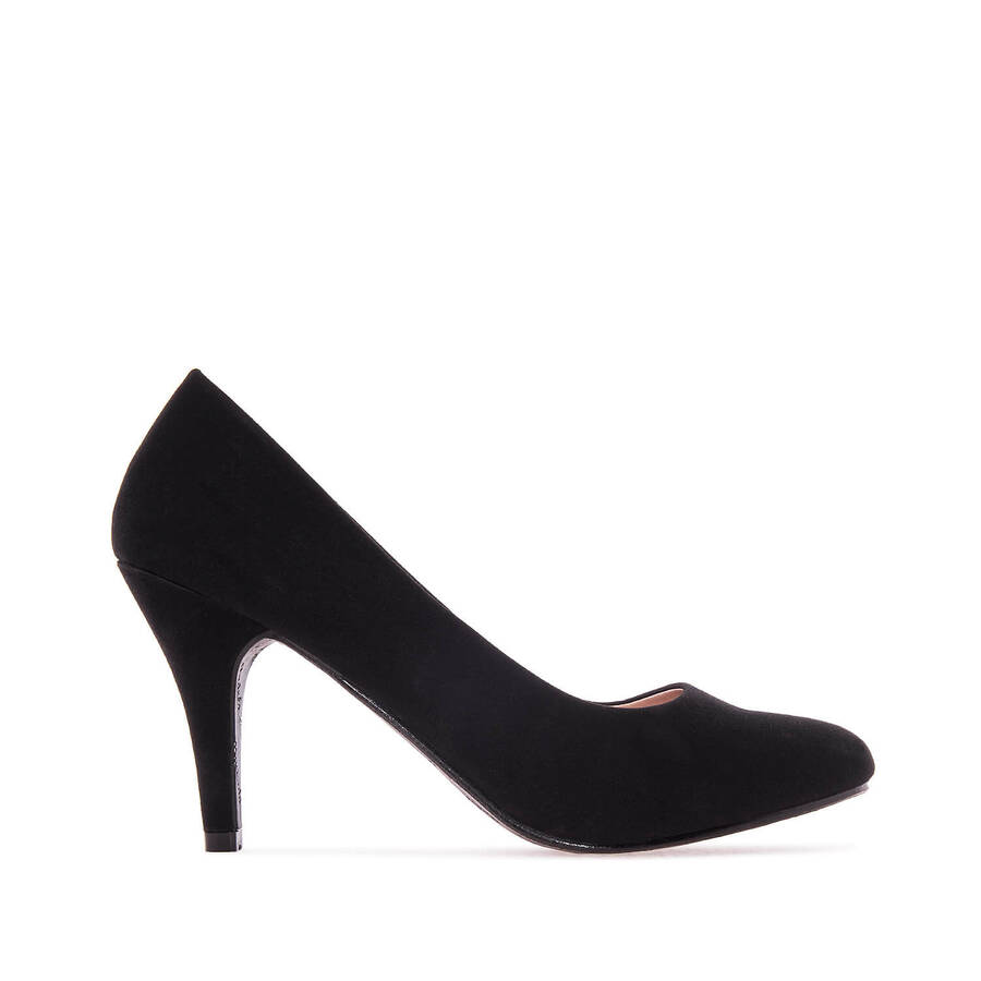 Retro High Heel Pumps in Black faux Nubuck 