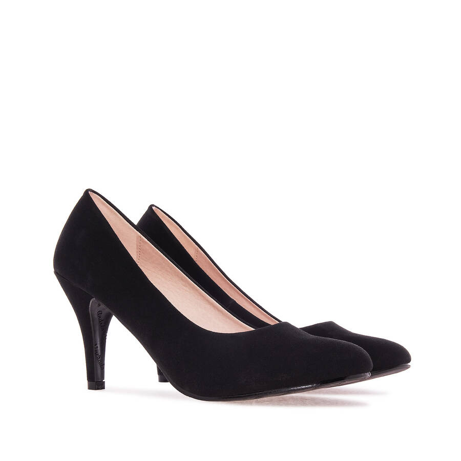 Retro High Heel Pumps in Black faux Nubuck 