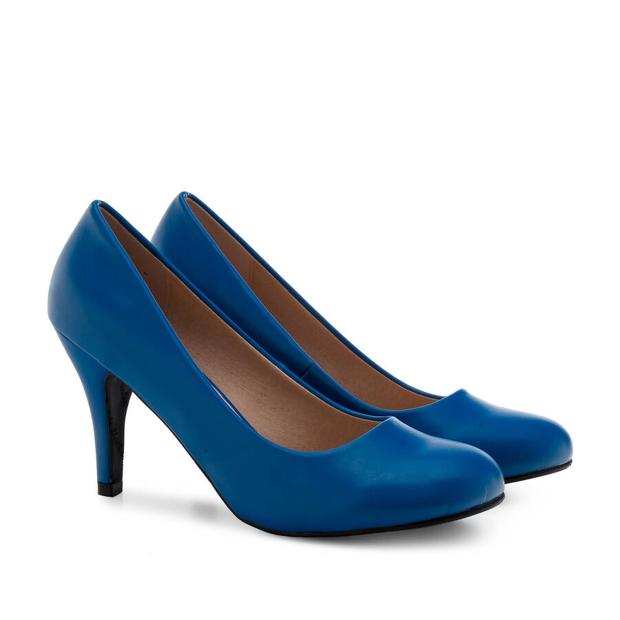 Retro Pumps in Deep Blue faux Soft-Leather 