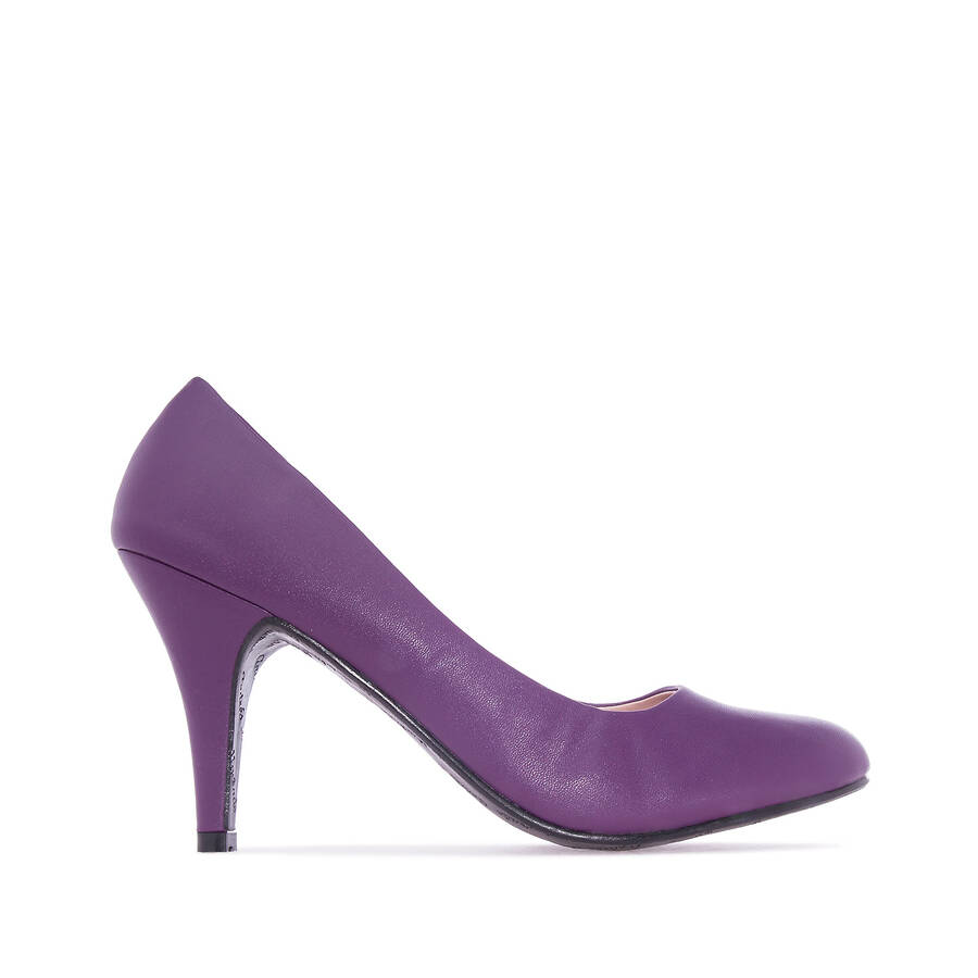 Retro High Heel Pumps in Purple faux Leather 