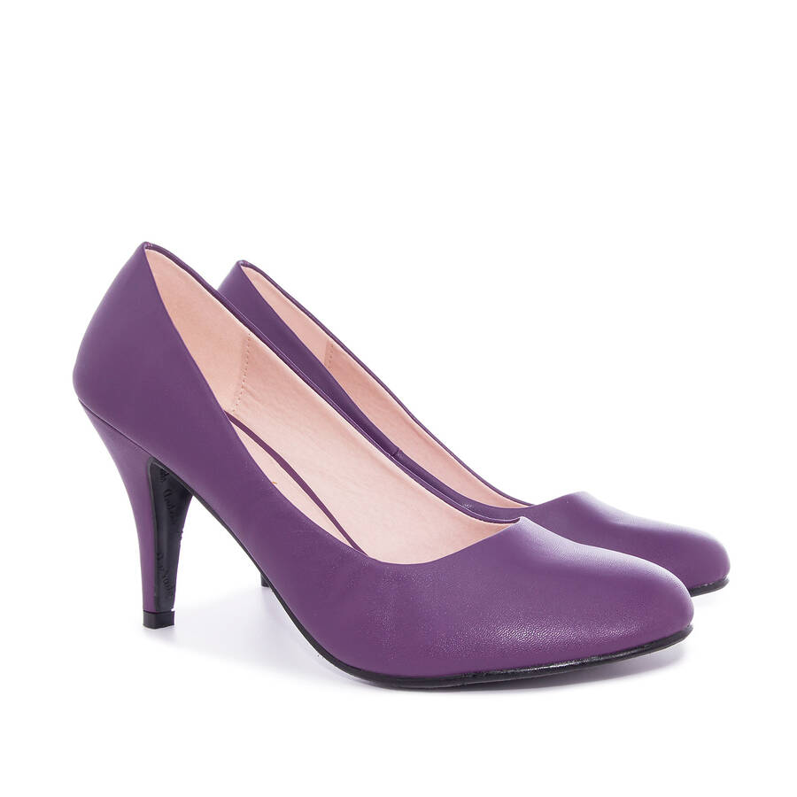 Retro High Heel Pumps in Purple faux Leather 