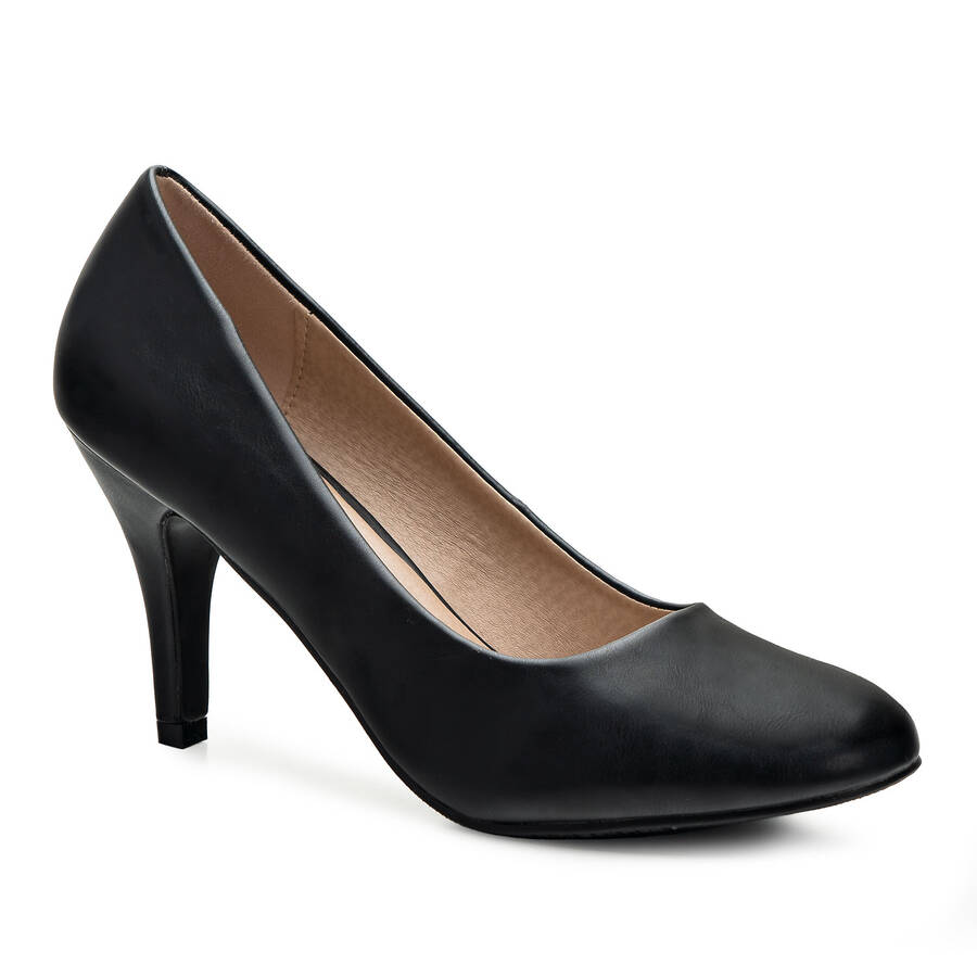 Retro High Heel Pumps in Black faux Leather 