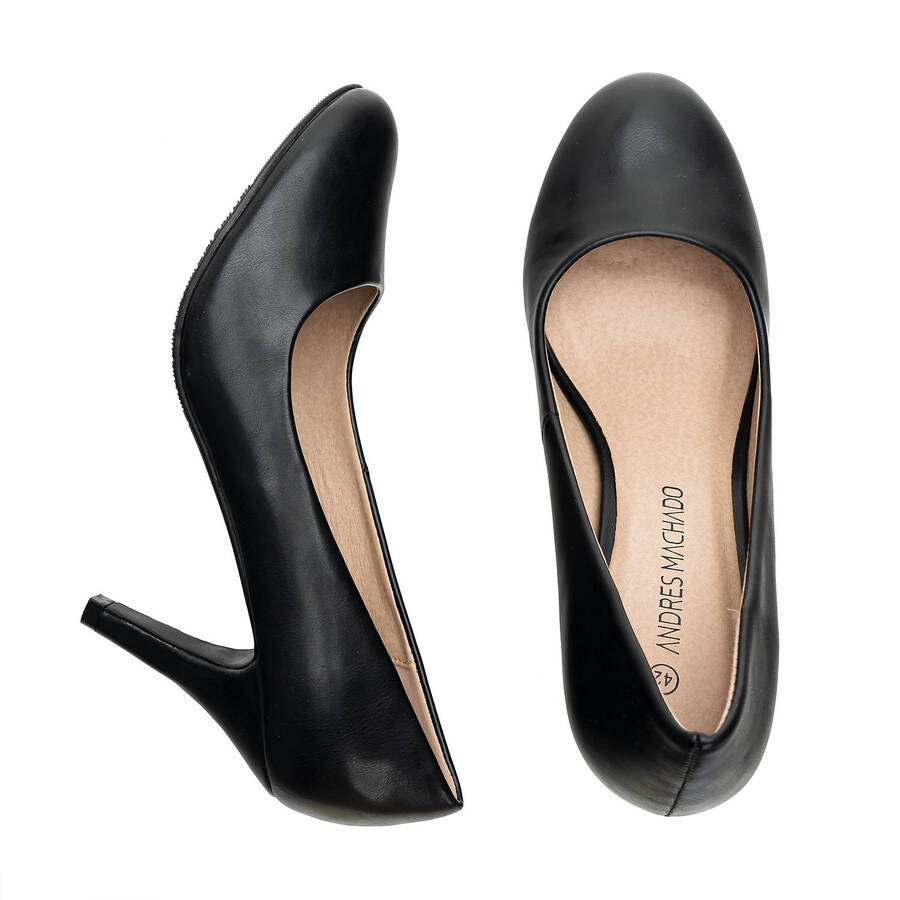 Retro High Heel Pumps in Black faux Leather 