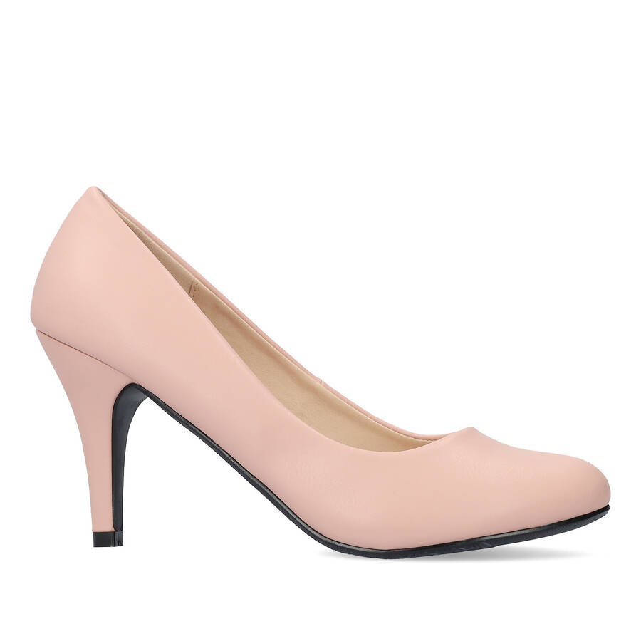 Retro High Heel Pumps in Pink faux Leather 