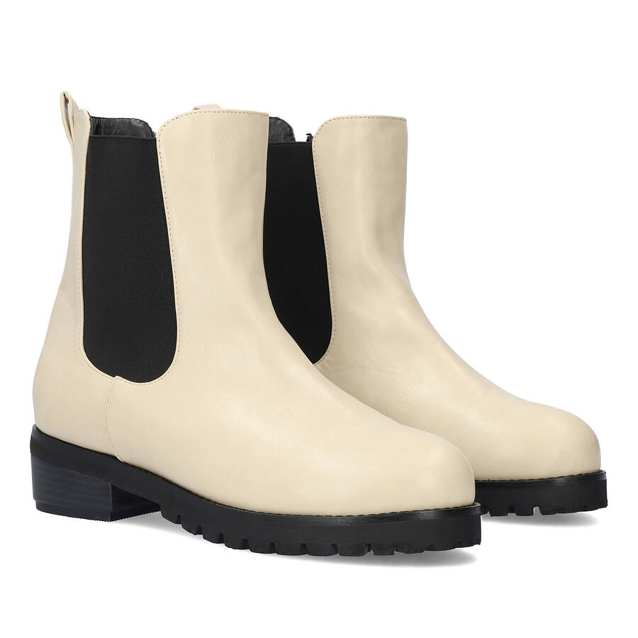 Flat ivory faux leather booties 