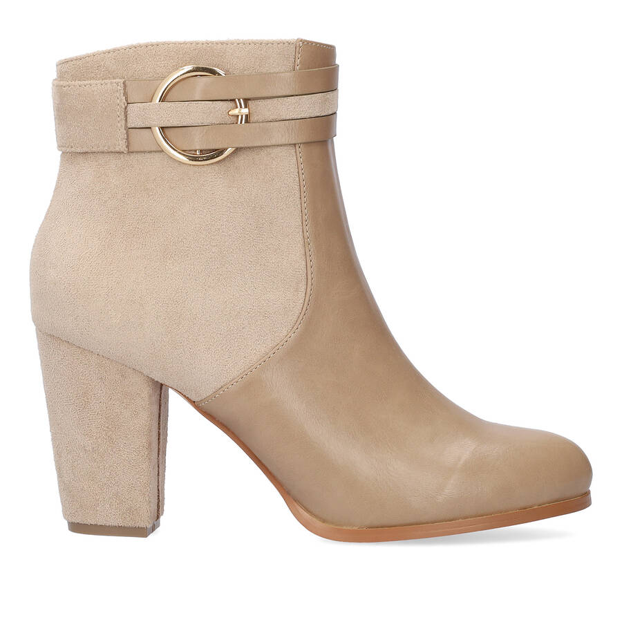 High heeled combined beige colour bootie. 