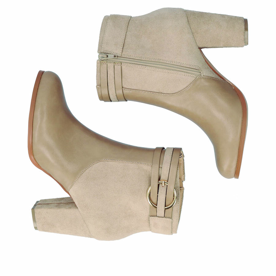 High heeled combined beige colour bootie. 