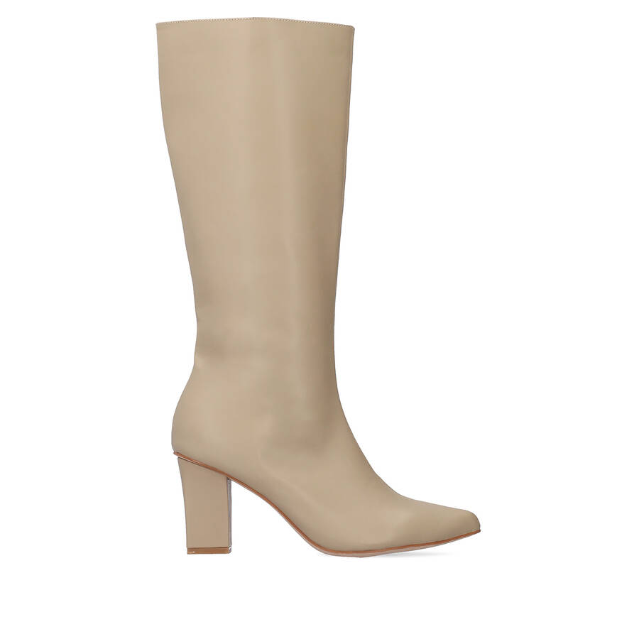 Smooth beige colored faux leather boots 