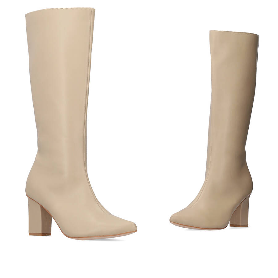 Smooth beige colored faux leather boots 