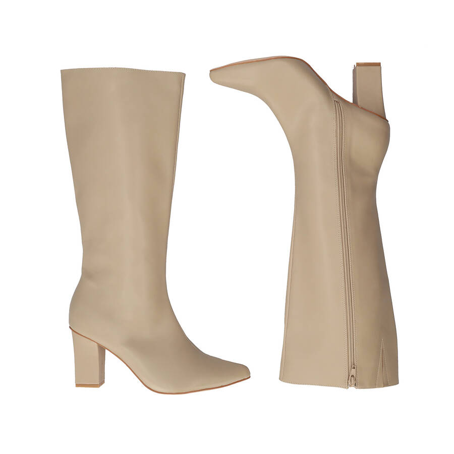 Smooth beige colored faux leather boots 