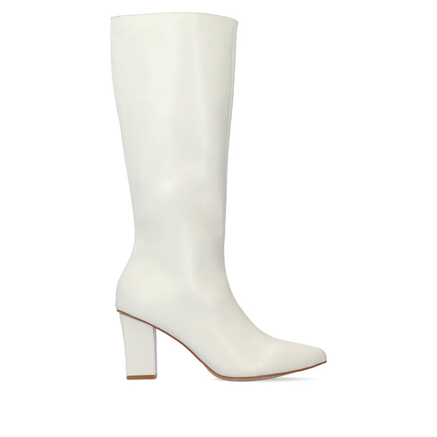 Smooth white colored faux leather boots 