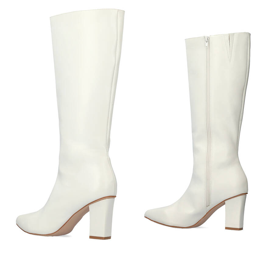 Smooth white colored faux leather boots 