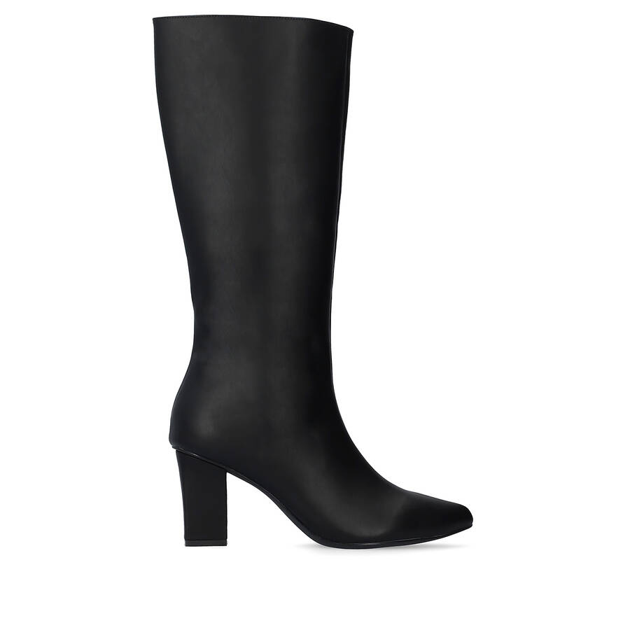 Smooth black colored faux leather boots 