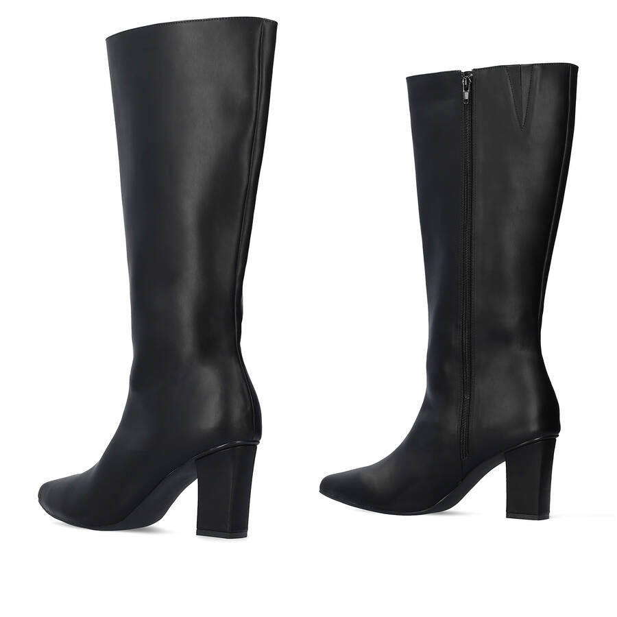 Smooth black colored faux leather boots 