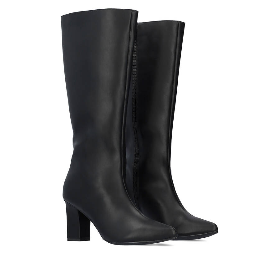 Smooth black colored faux leather boots 