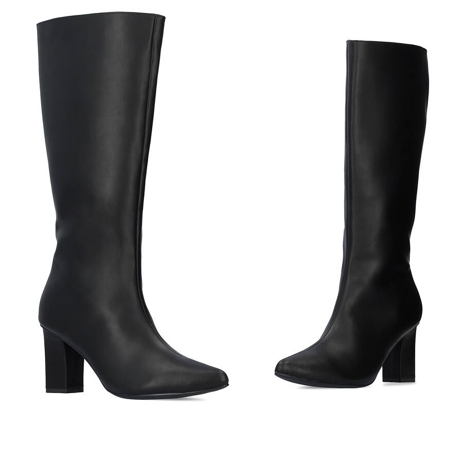 Smooth black colored faux leather boots 