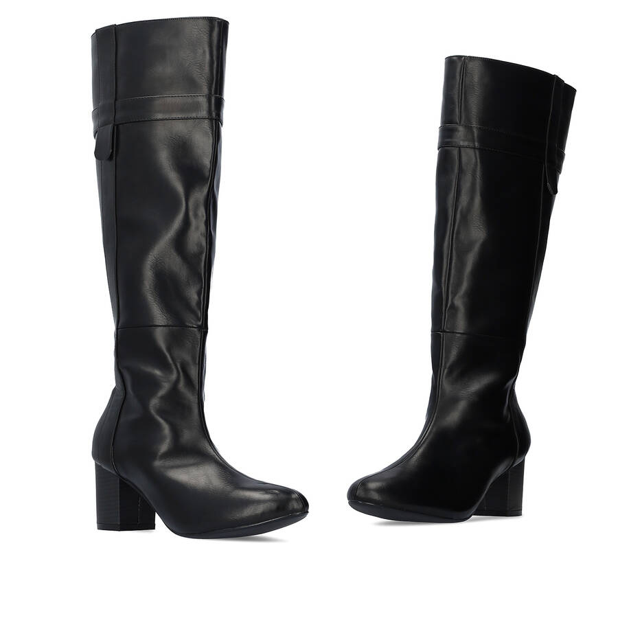 Botte haute en simili cuir noire 