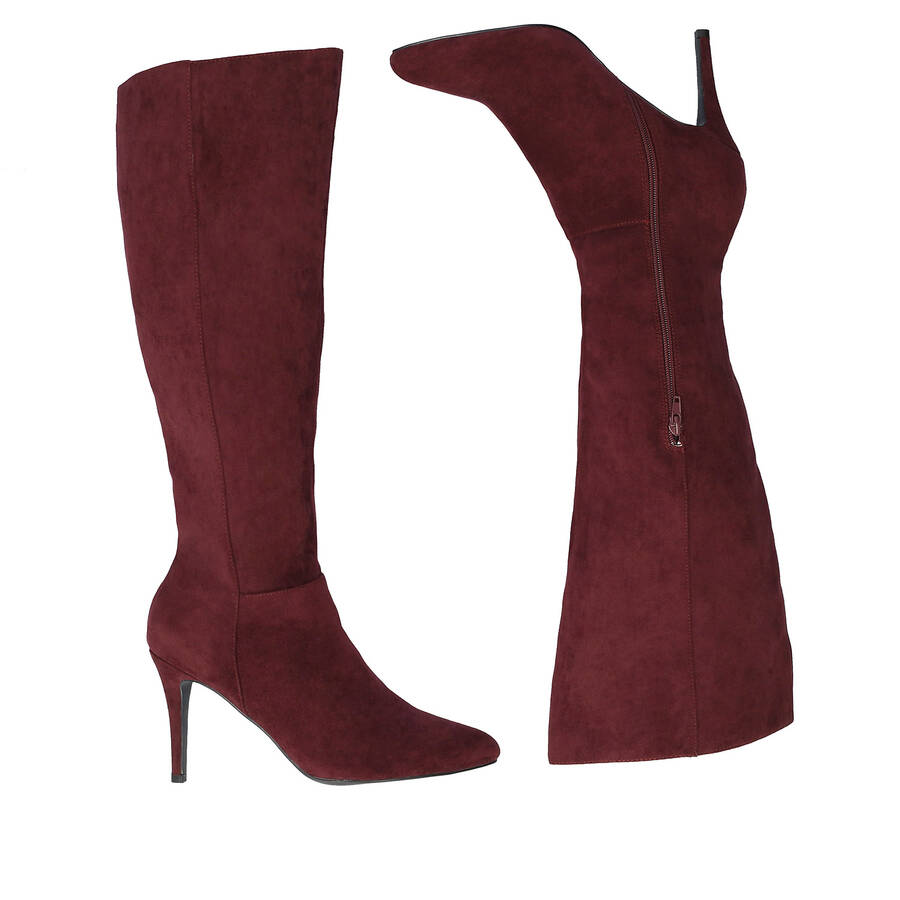 High-Calf boots in burgundy faux suede 