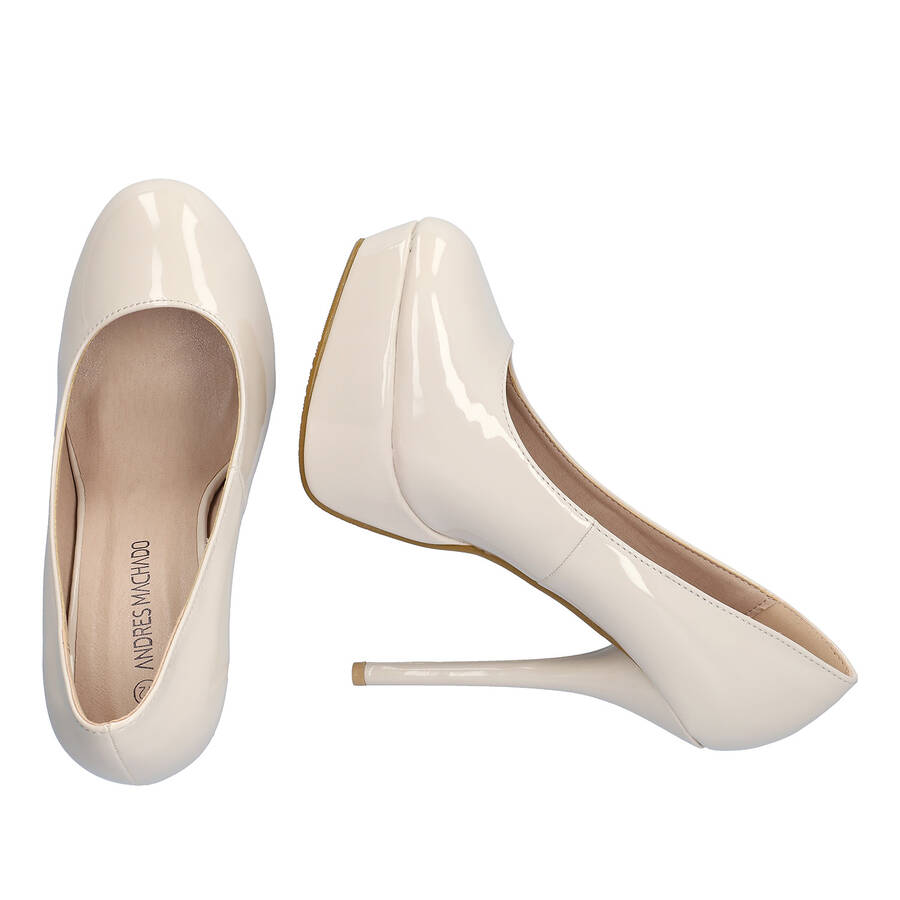 Beige Patent Platform Pumps with Stiletto Heel 