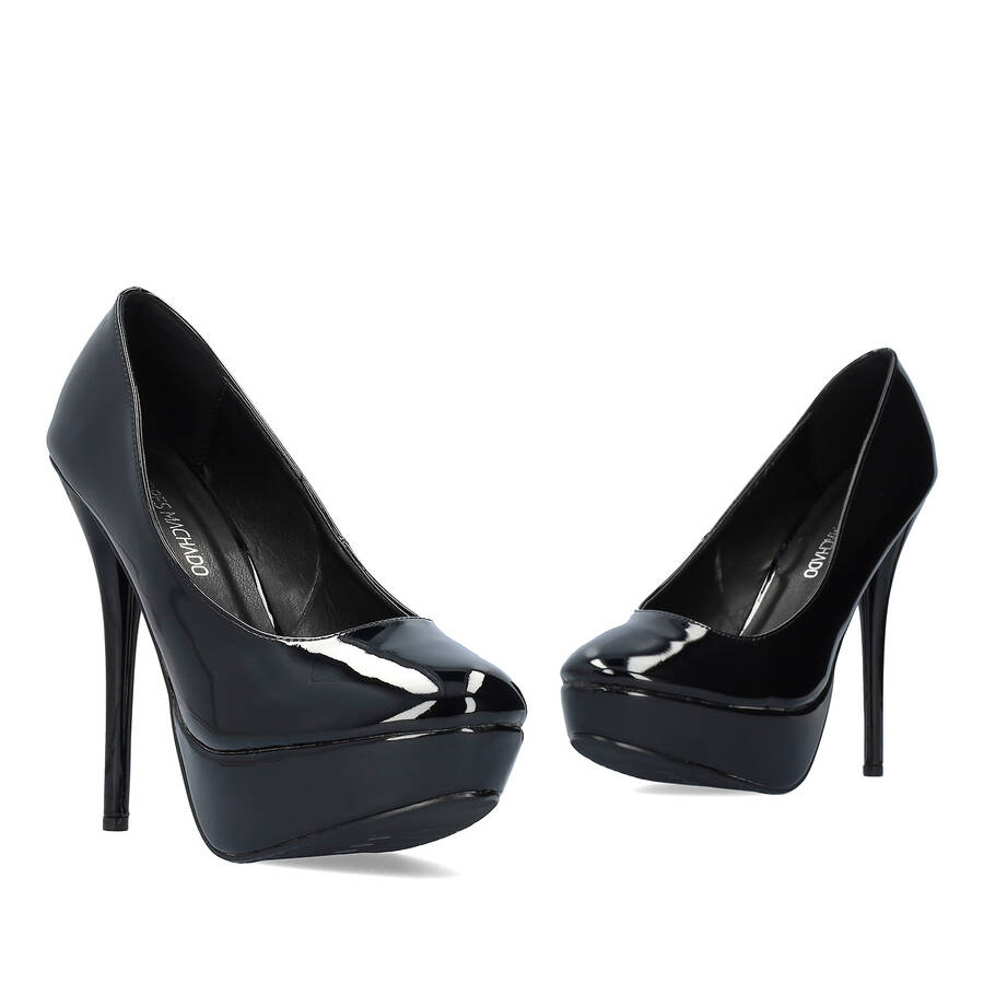 Black Patent Platform Pumps with Stiletto Heel 