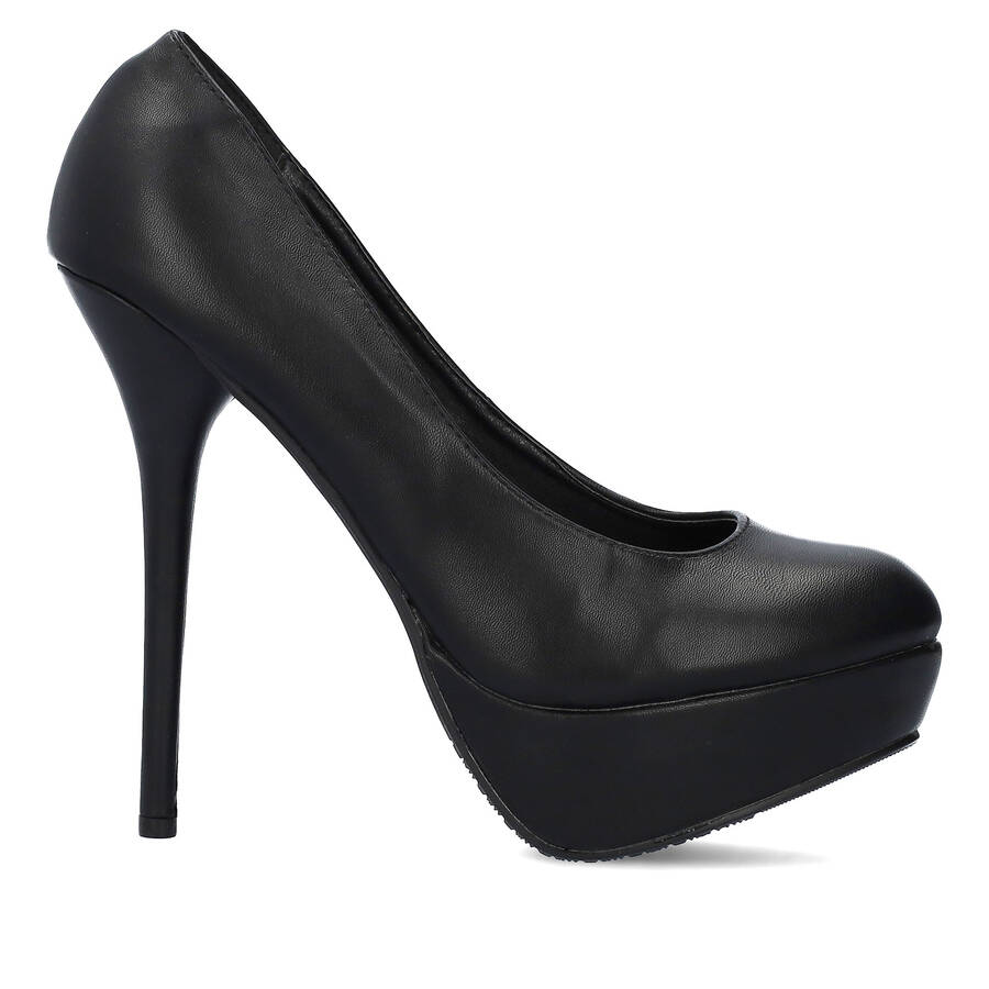 Schwarze Lederimitat High heels. 14 cm Absatz 