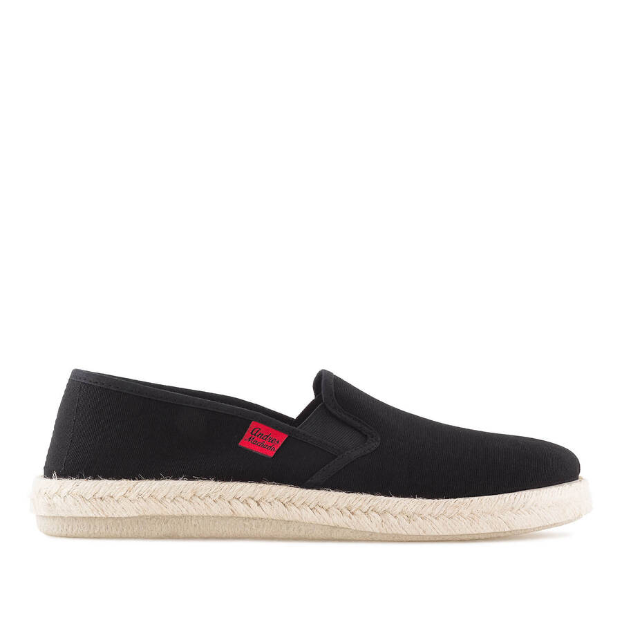 Mythical Black Canvas Slip-On Shoes with Rubber and Jute Sole 