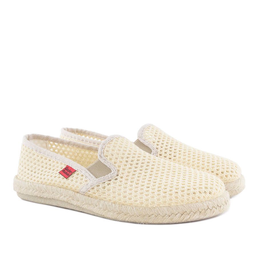 Mythical Beige Mesh Slip-On Shoes with Rubber and Jute Sole 