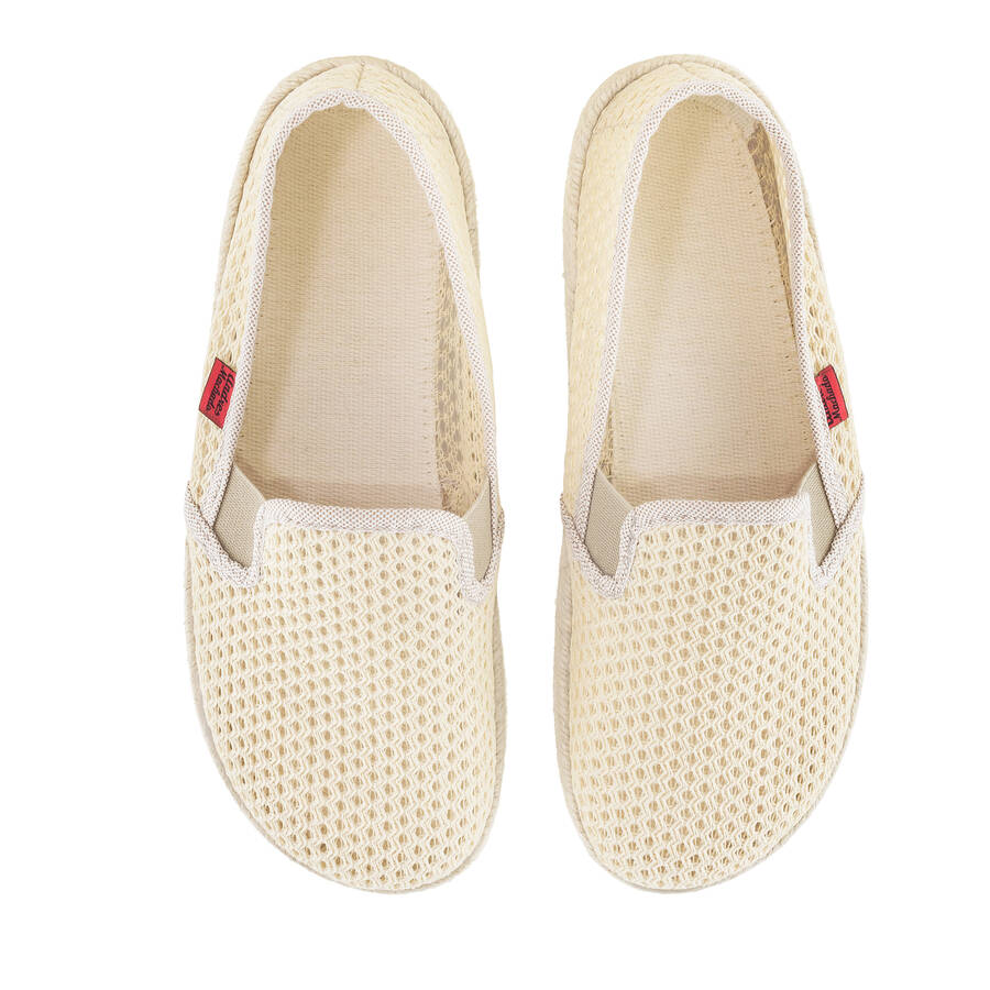 Mythical Beige Mesh Slip-On Shoes with Rubber and Jute Sole 