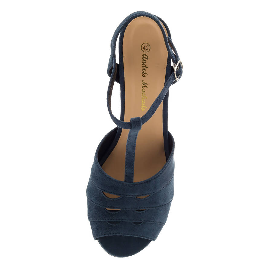 T-Bar Sandals in Blue Suede 