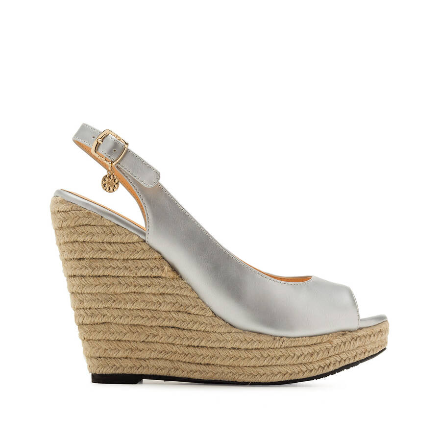 Jute Wedges in Silver faux Leather 