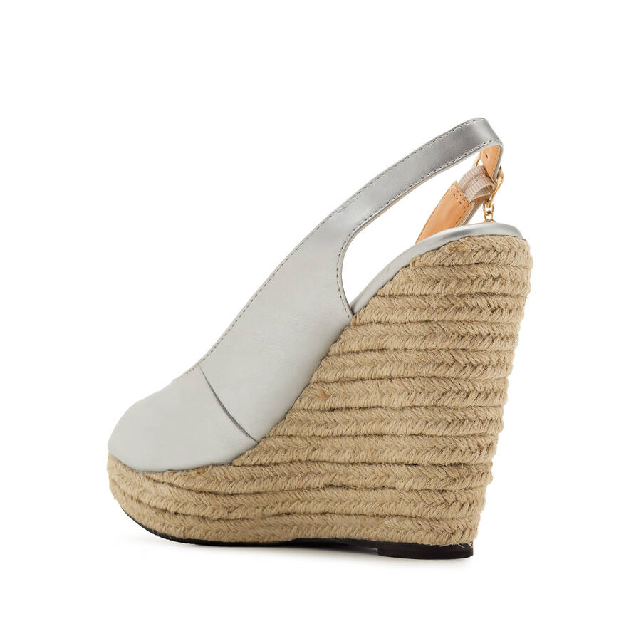 Jute Wedges in Silver faux Leather 