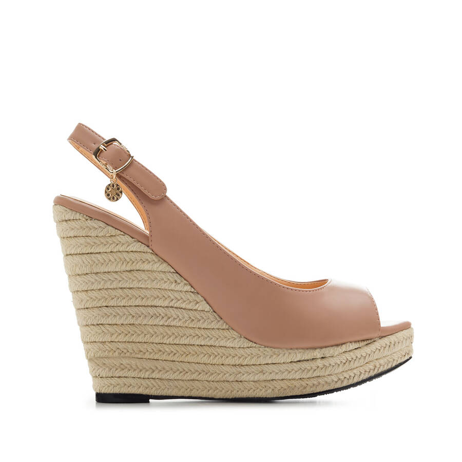 Jute Wedges in Salmon faux Leather 