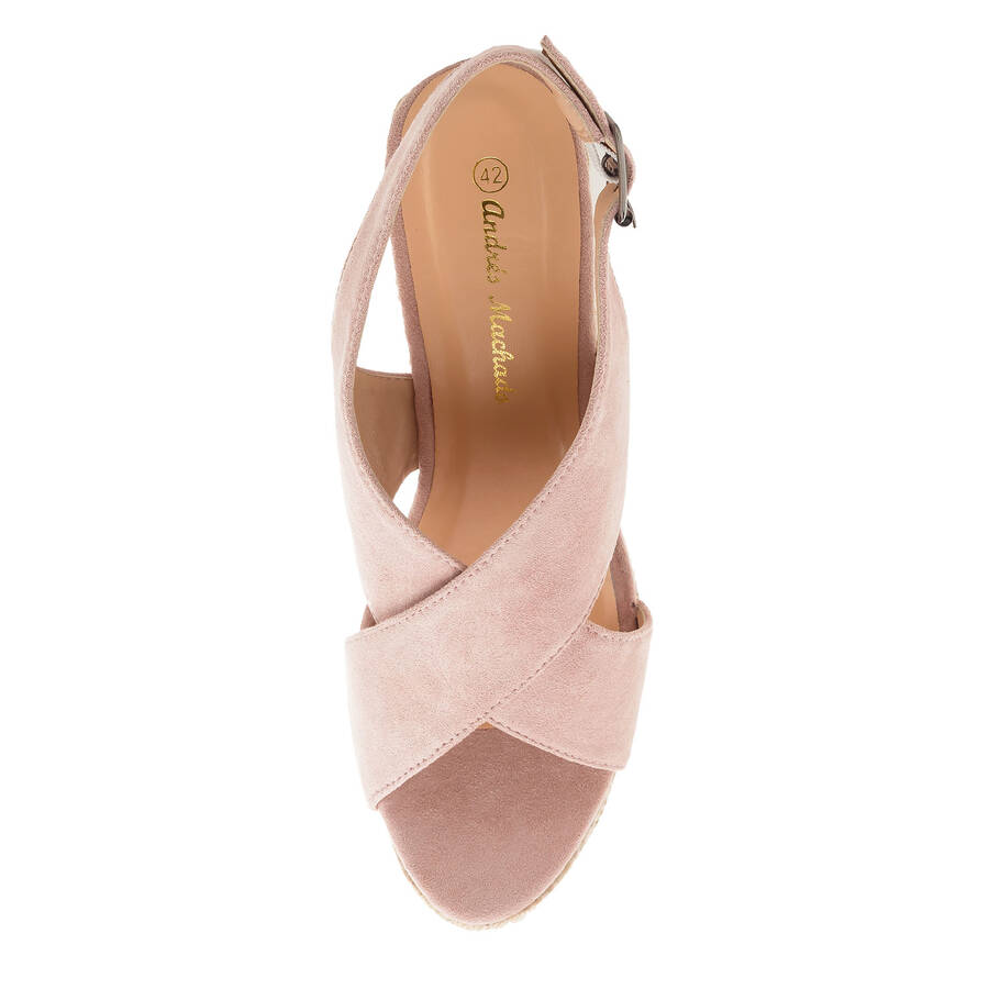 Cross-band Jute Wedges in Rose Suede 