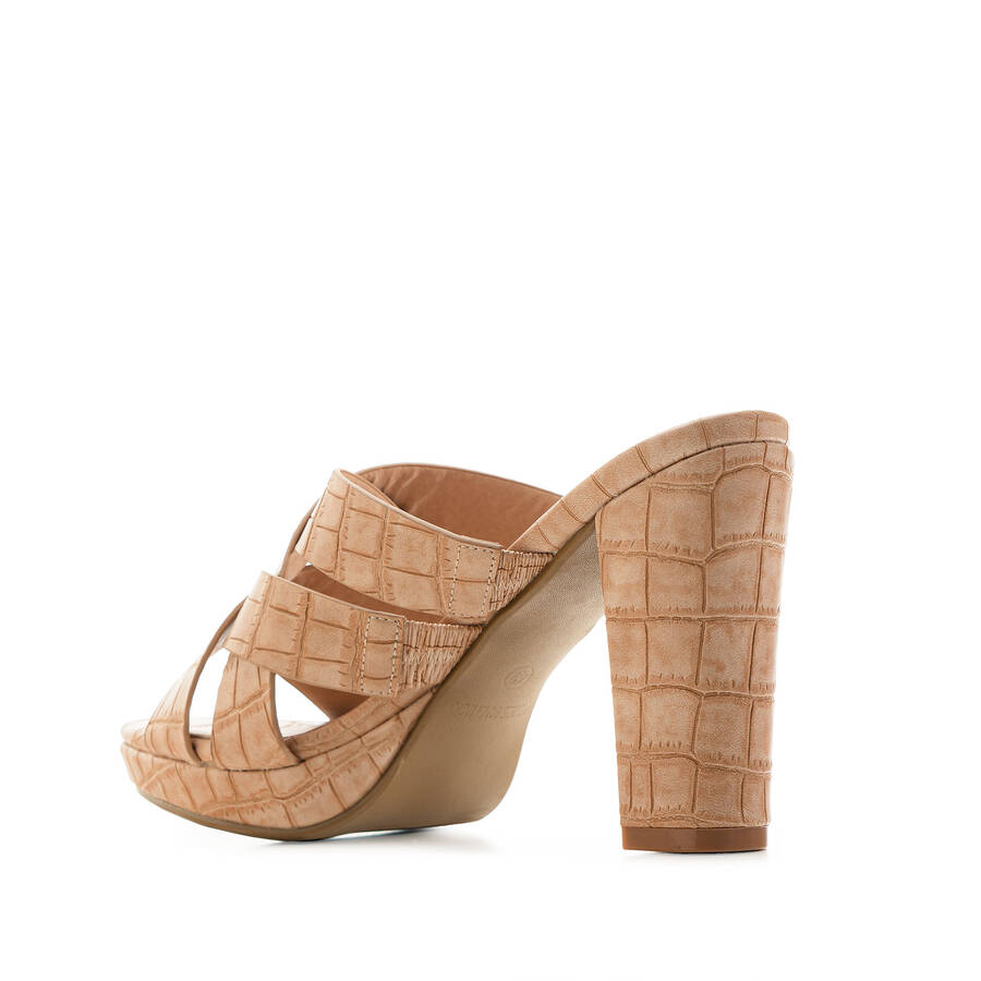 Platform Crossover Sandals in Beige Croc 