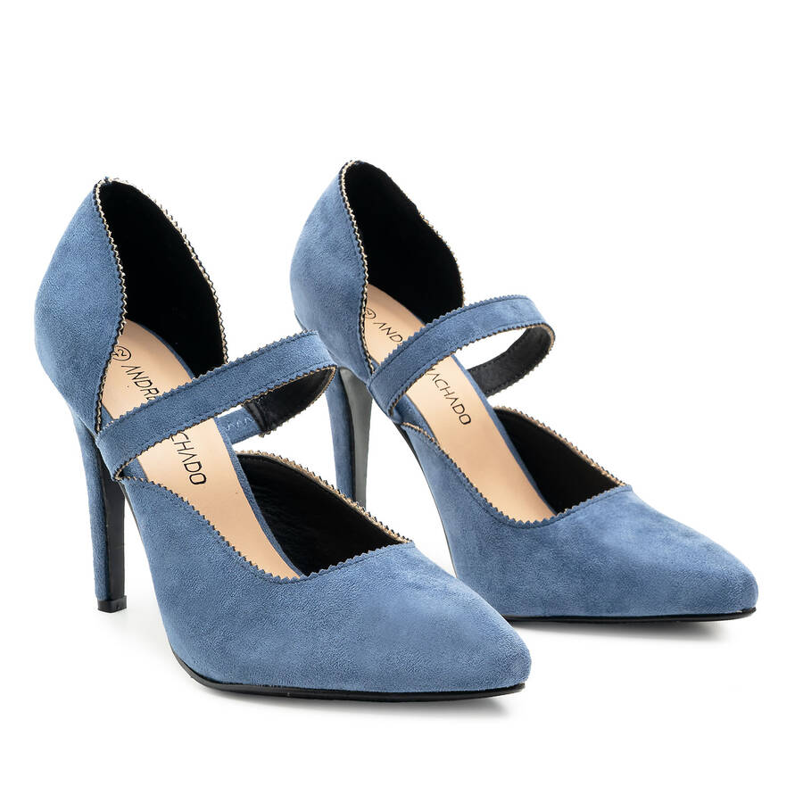 Blue Faux Suedette Mary Jane High Heels 