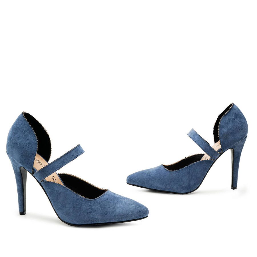 Blue Faux Suedette Mary Jane High Heels 