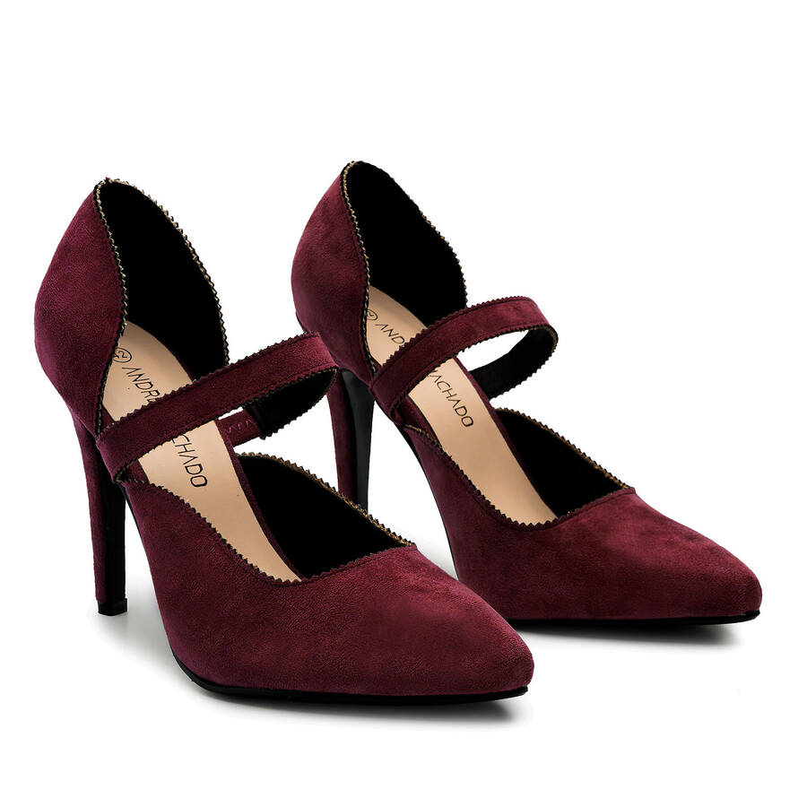 Burgundy Faux Suedette Mary Jane High Heels 