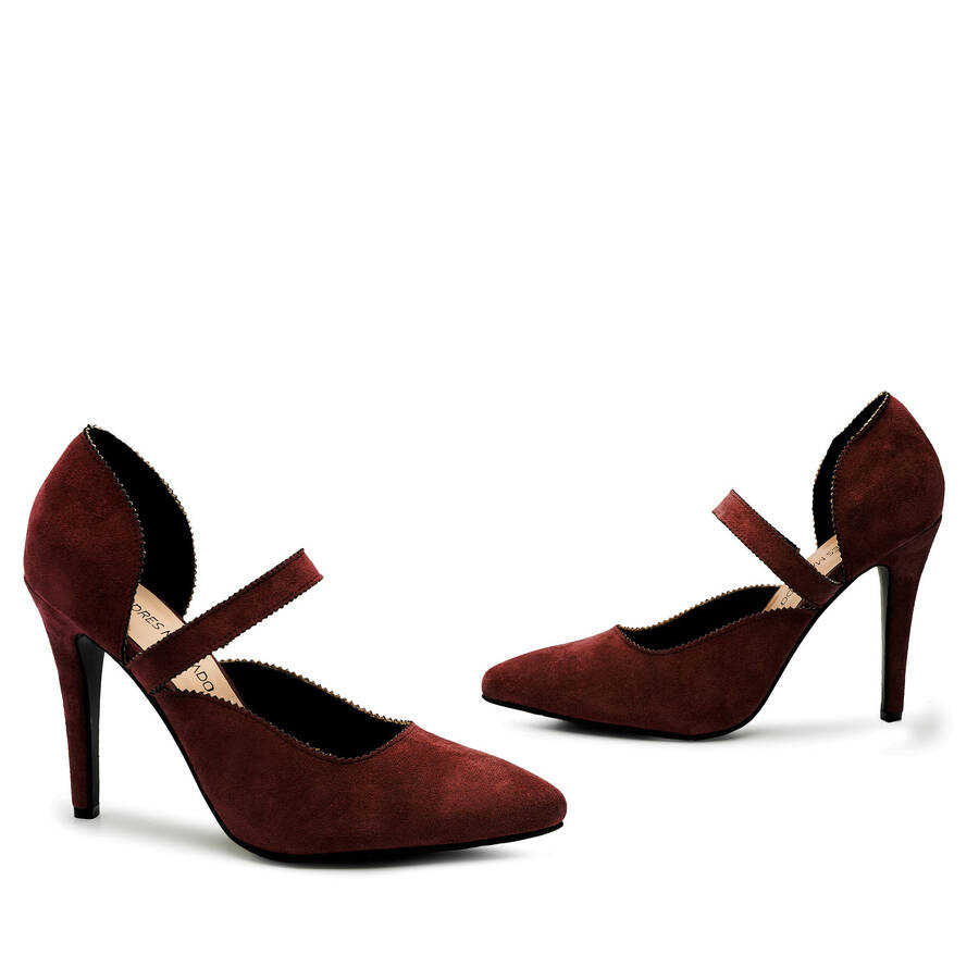 Burgundy Faux Suedette Mary Jane High Heels 