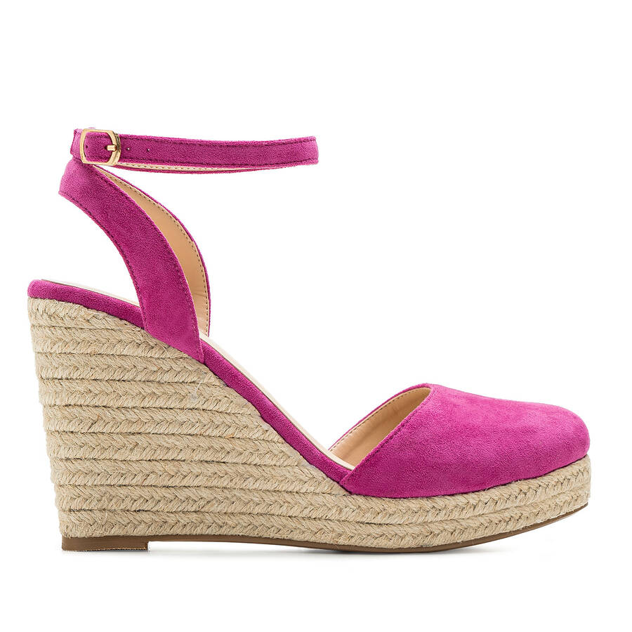 Espadrille en suédine fuchsia avec semelle compensée en jute 