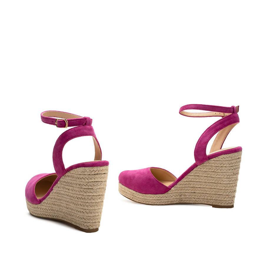 Espadrille en suédine fuchsia avec semelle compensée en jute 