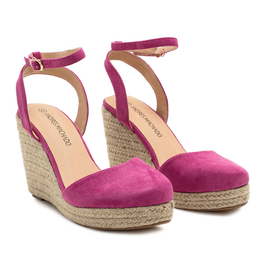 Espadrille en suédine fuchsia avec semelle compensée en jute 