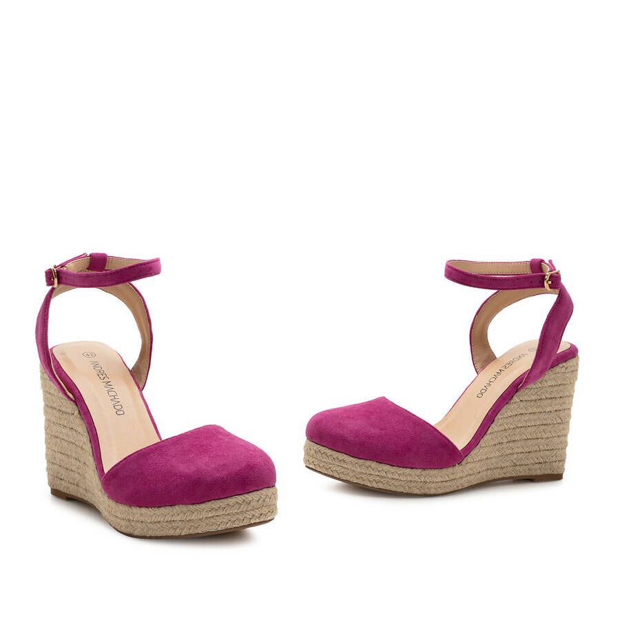 Espadrille en suédine fuchsia avec semelle compensée en jute 