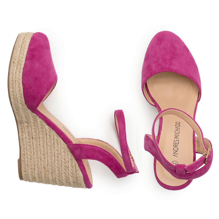 Espadrille en suédine fuchsia avec semelle compensée en jute 