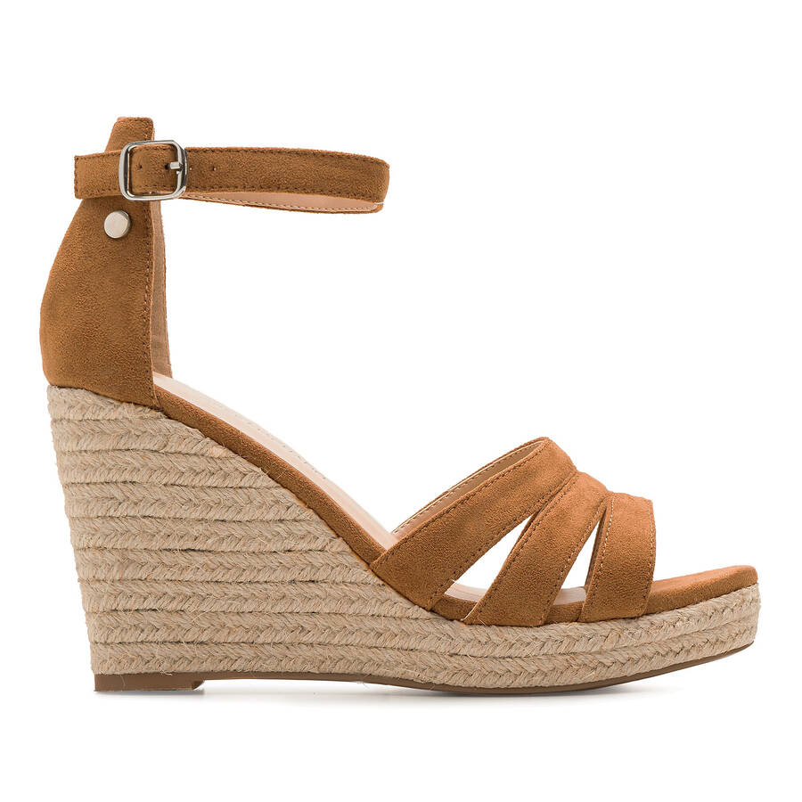 Camel Faux Suede Espadrilles with Jute Wedge 